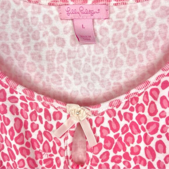 Lilly Pulitzer Pink Leopard Top L Ruffle Sleeves - Picture 2 of 6